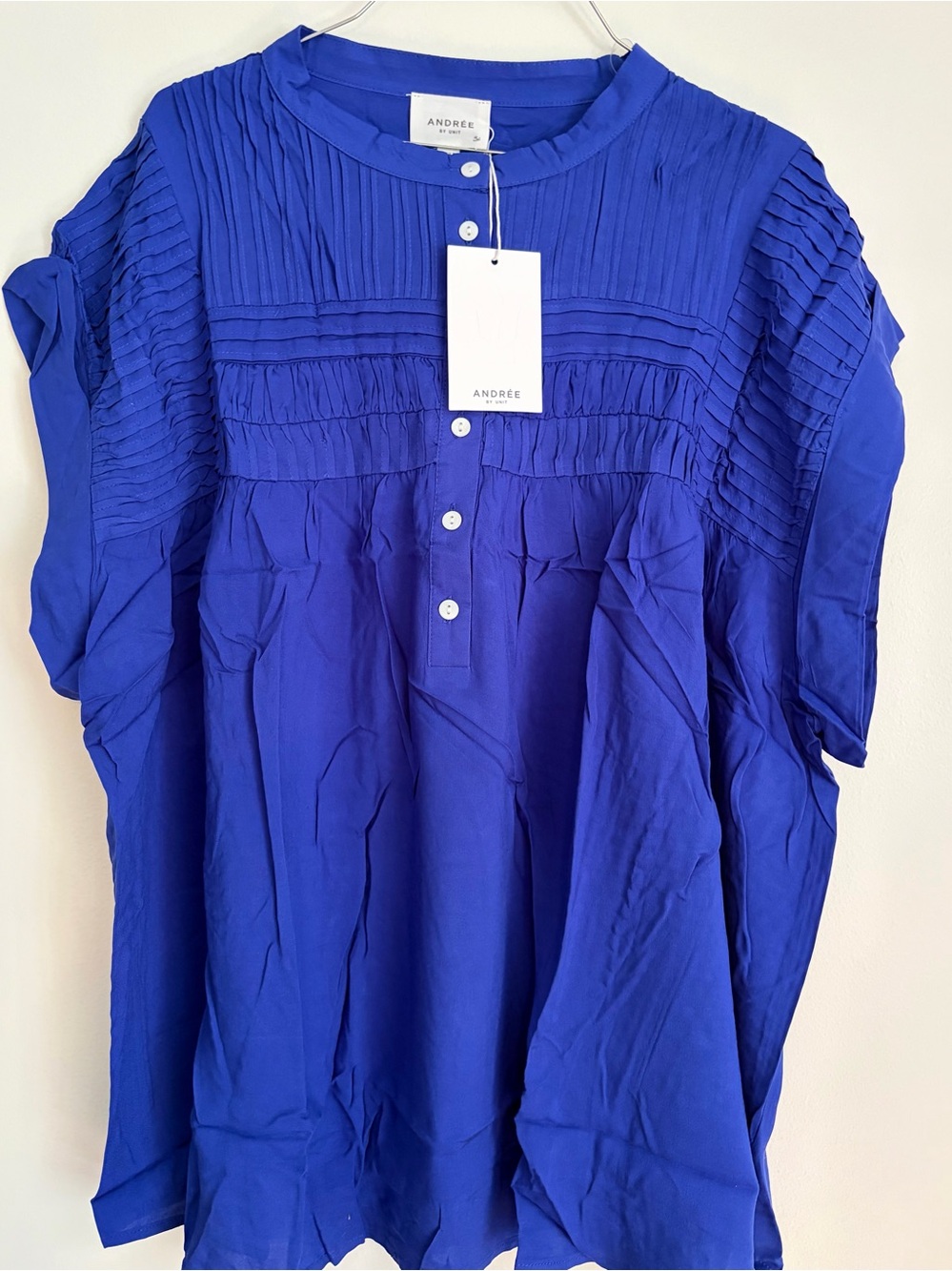 ANDREE BY UNIT Cobalt Blue Pintuck Button-Front Blouse